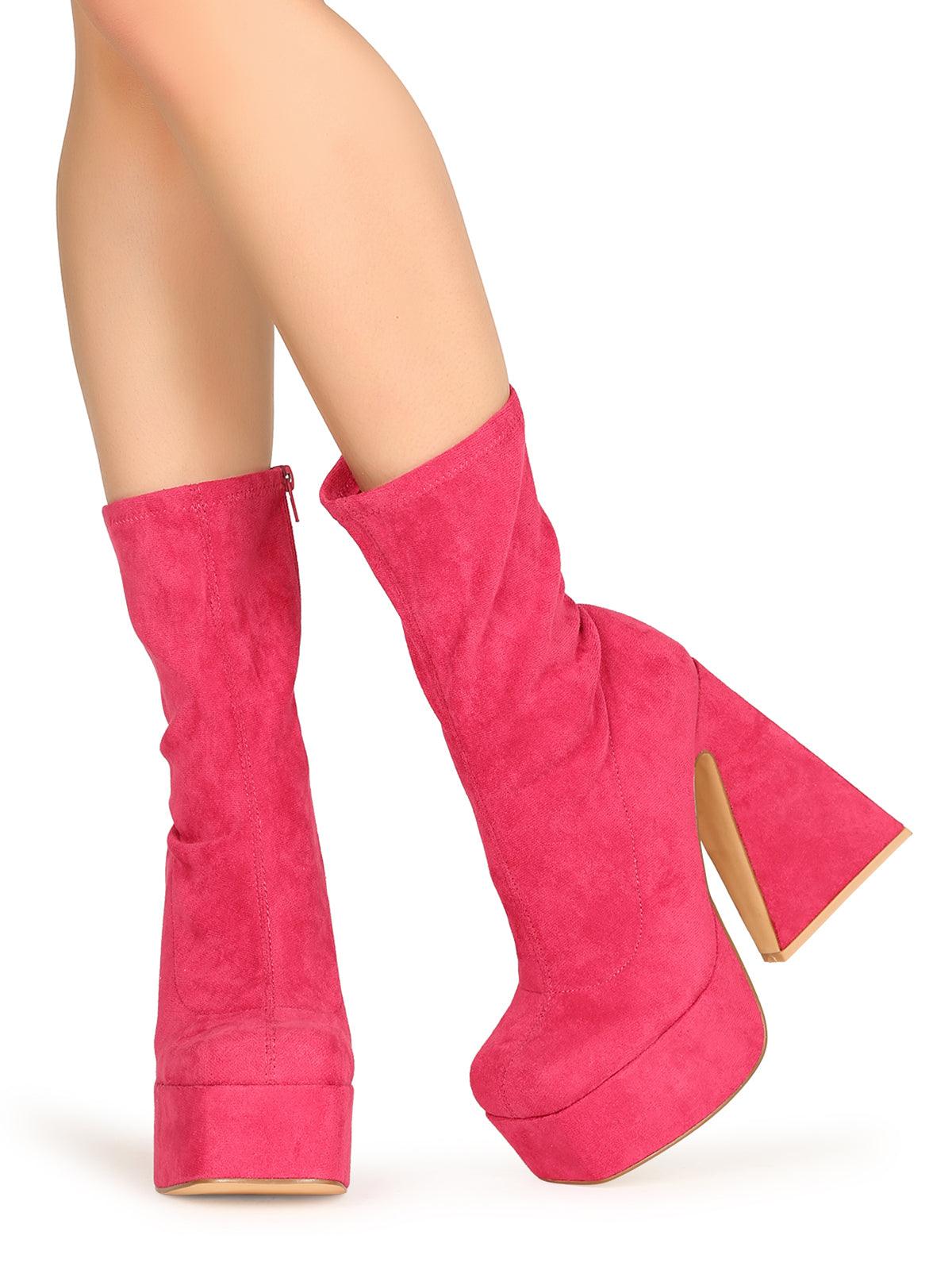 Vegan suede women heels with platform in fuchsia