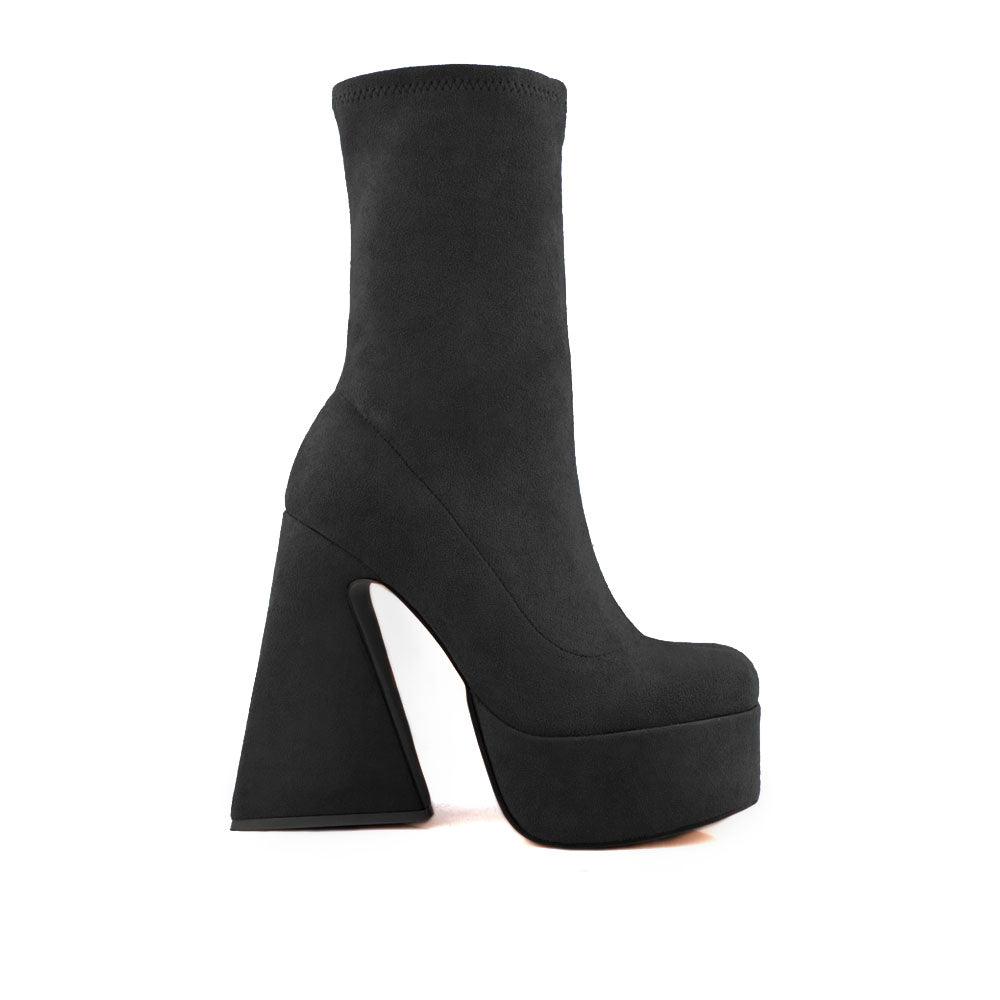 Vegan suede women heels with platform in black-side view