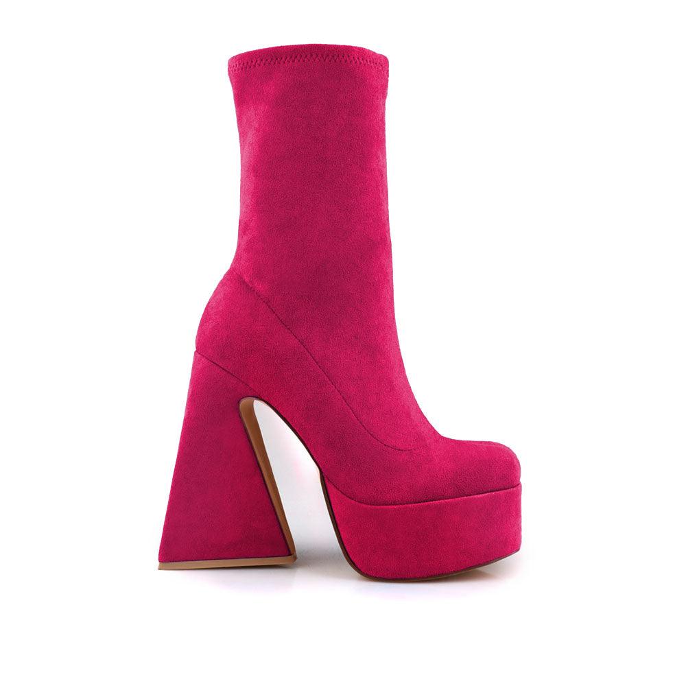 Vegan suede women heels with platform in fuchsia-side view