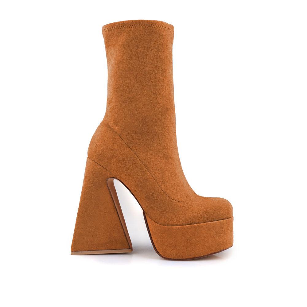 Vegan suede women heels with platform in tan-side view