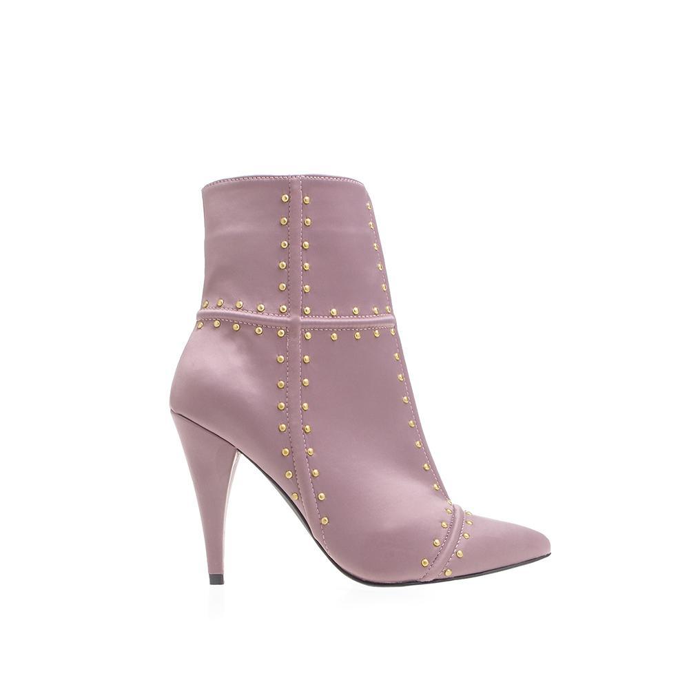 Mauve women's boot heels-side view