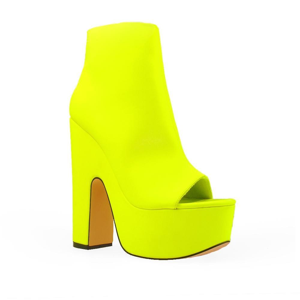 Neon yellow open toe women's heel-corner view