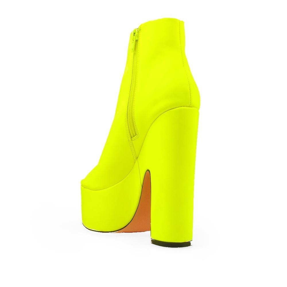 Neon yellow open toe women's heel-posterior view