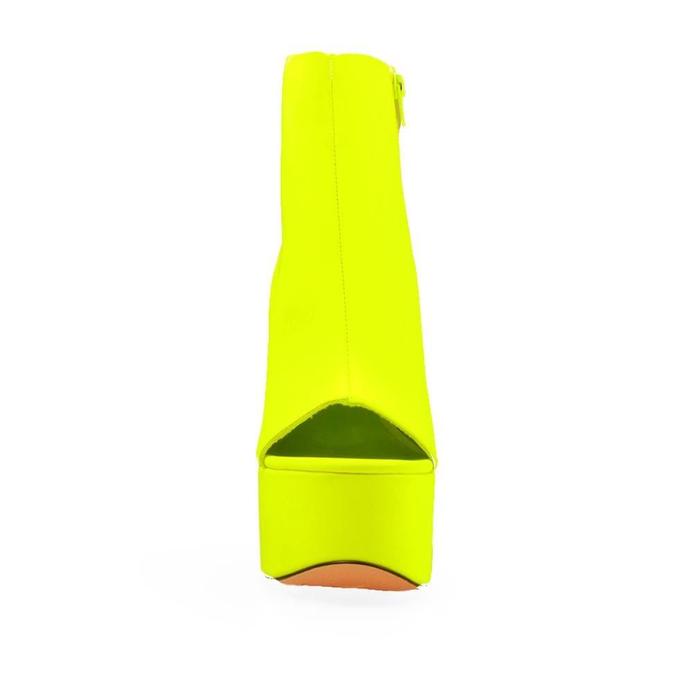 Neon yellow open toe women's heel-front view