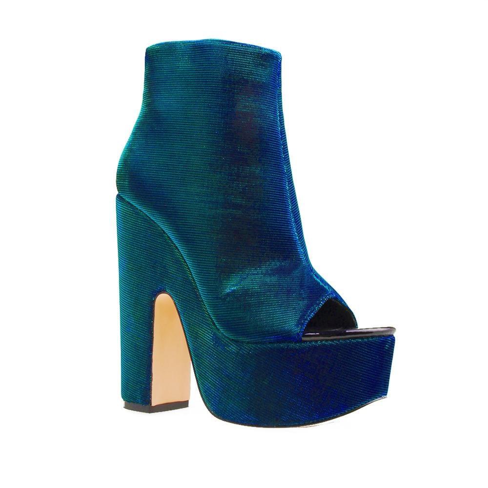 Green open toe women's heel-corner view