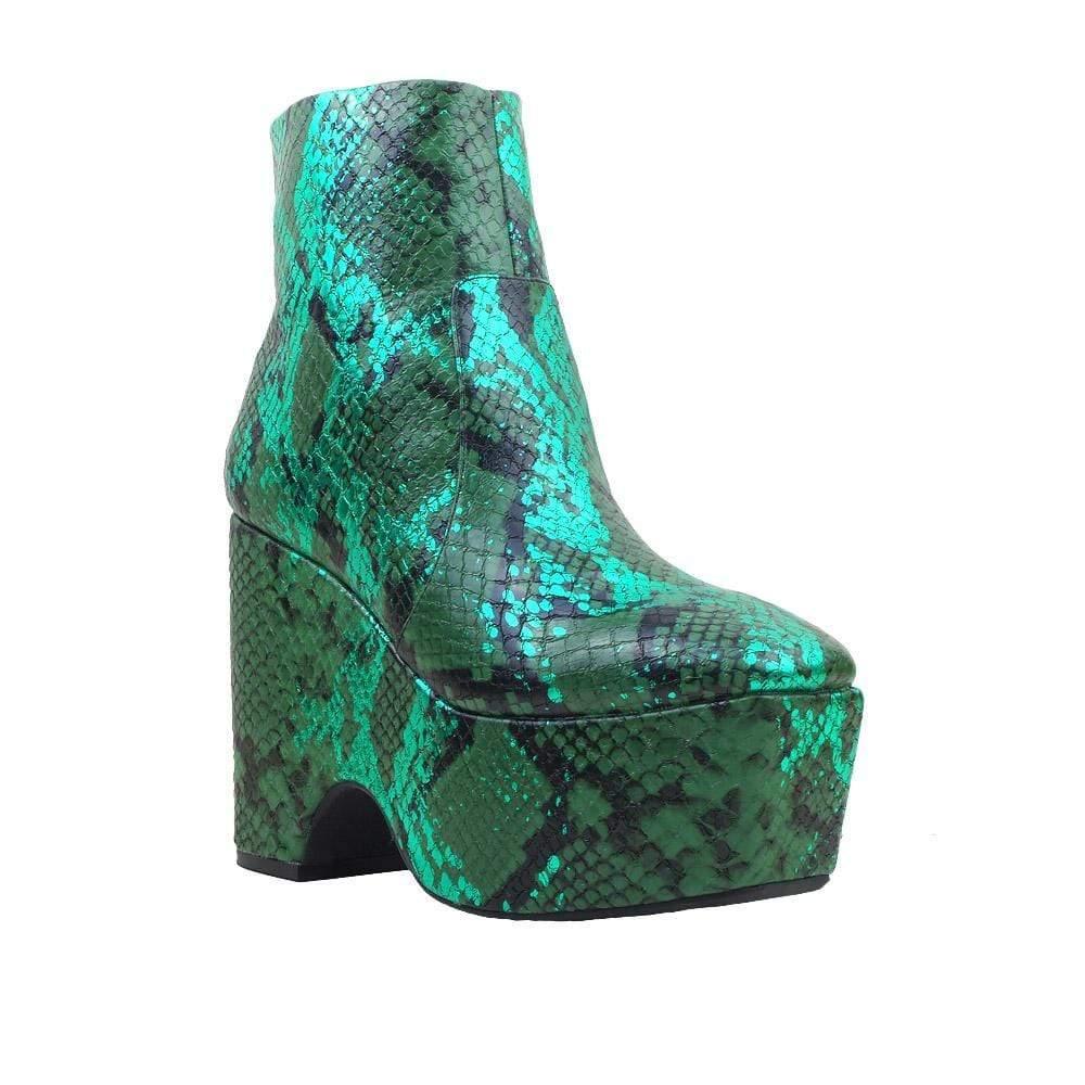 Green snake print women's platform heel-corner view