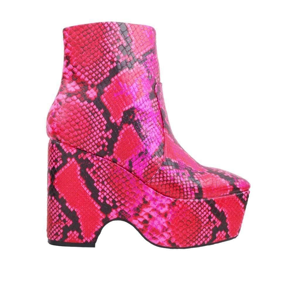 Fuchsia snake print women's platform heel-side view