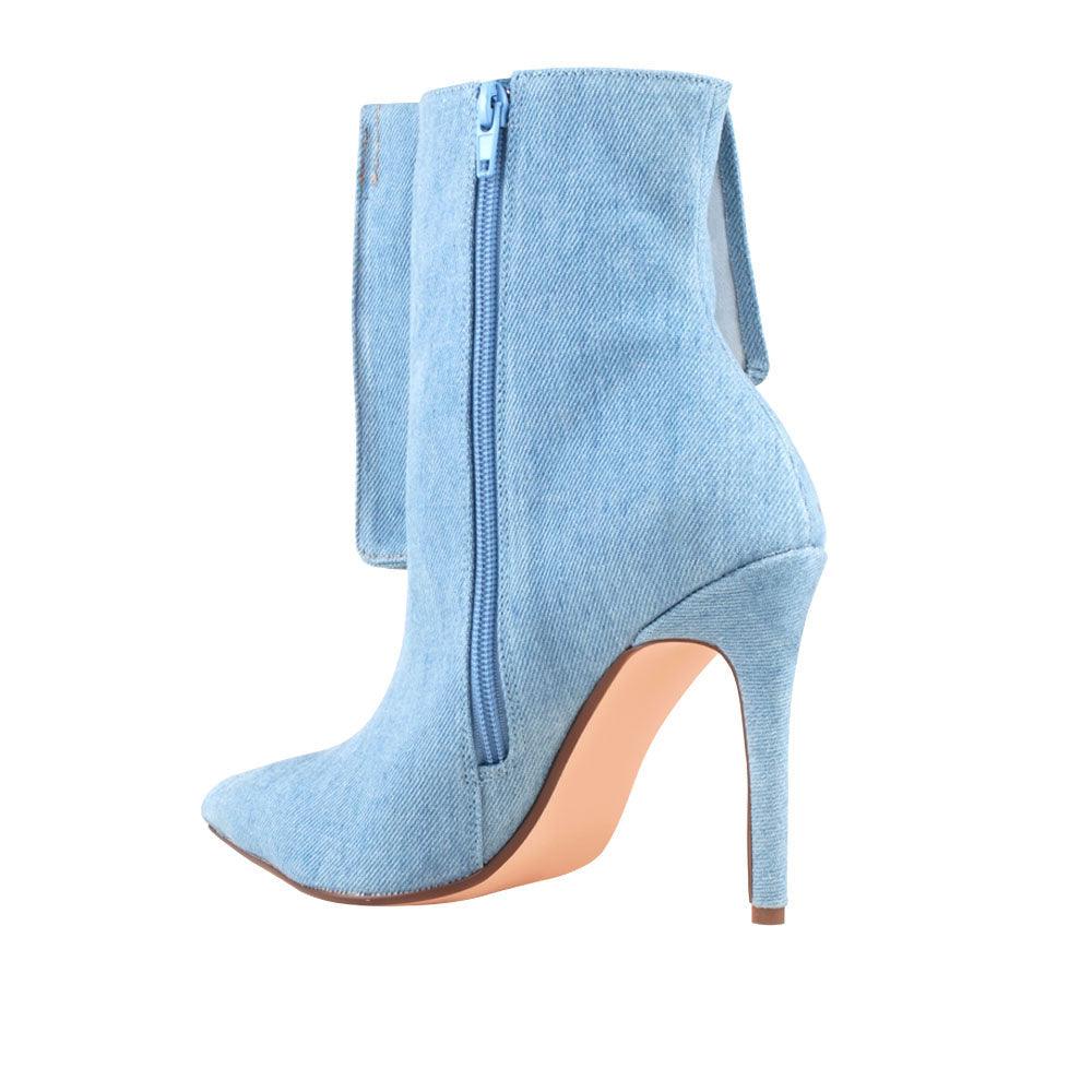 Light denim women's heel-posterior view