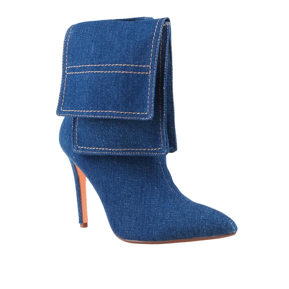 Dark blue denim women's heel-corner view