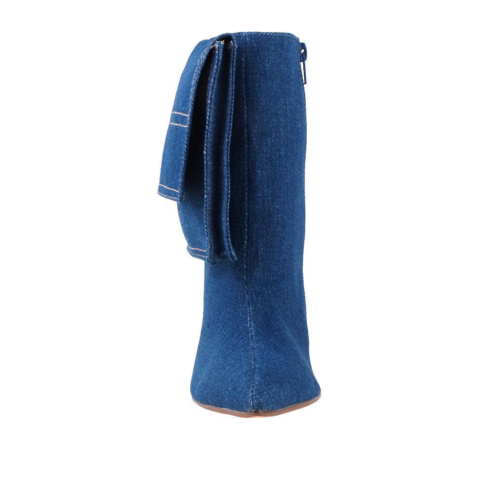 Dark blue denim women's heel-front view