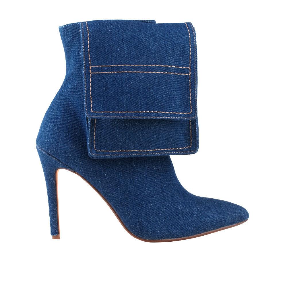 Dark blue denim women's heel-side view