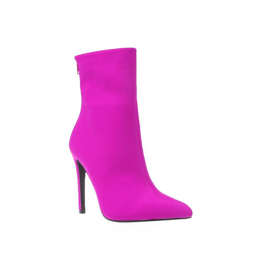 Vegan leather women's ankle boots in fuchsia-corner view