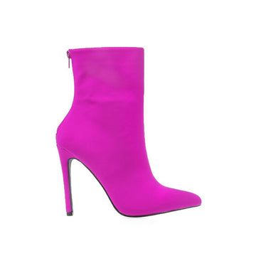 Vegan leather women's ankle boots in fuchsia-side view