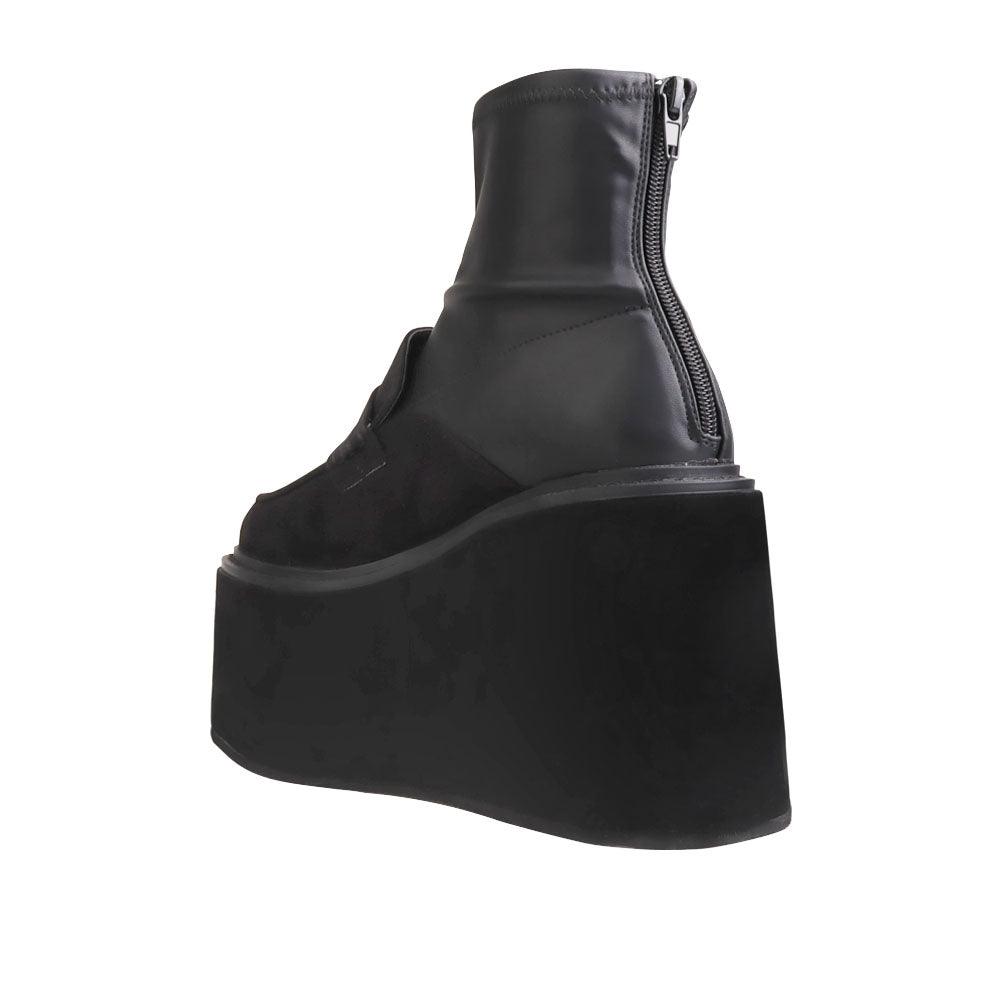 Black women's platform booties-posterior view