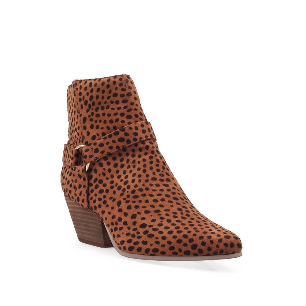 Cheetah upper women's chunky platform booties-corner view