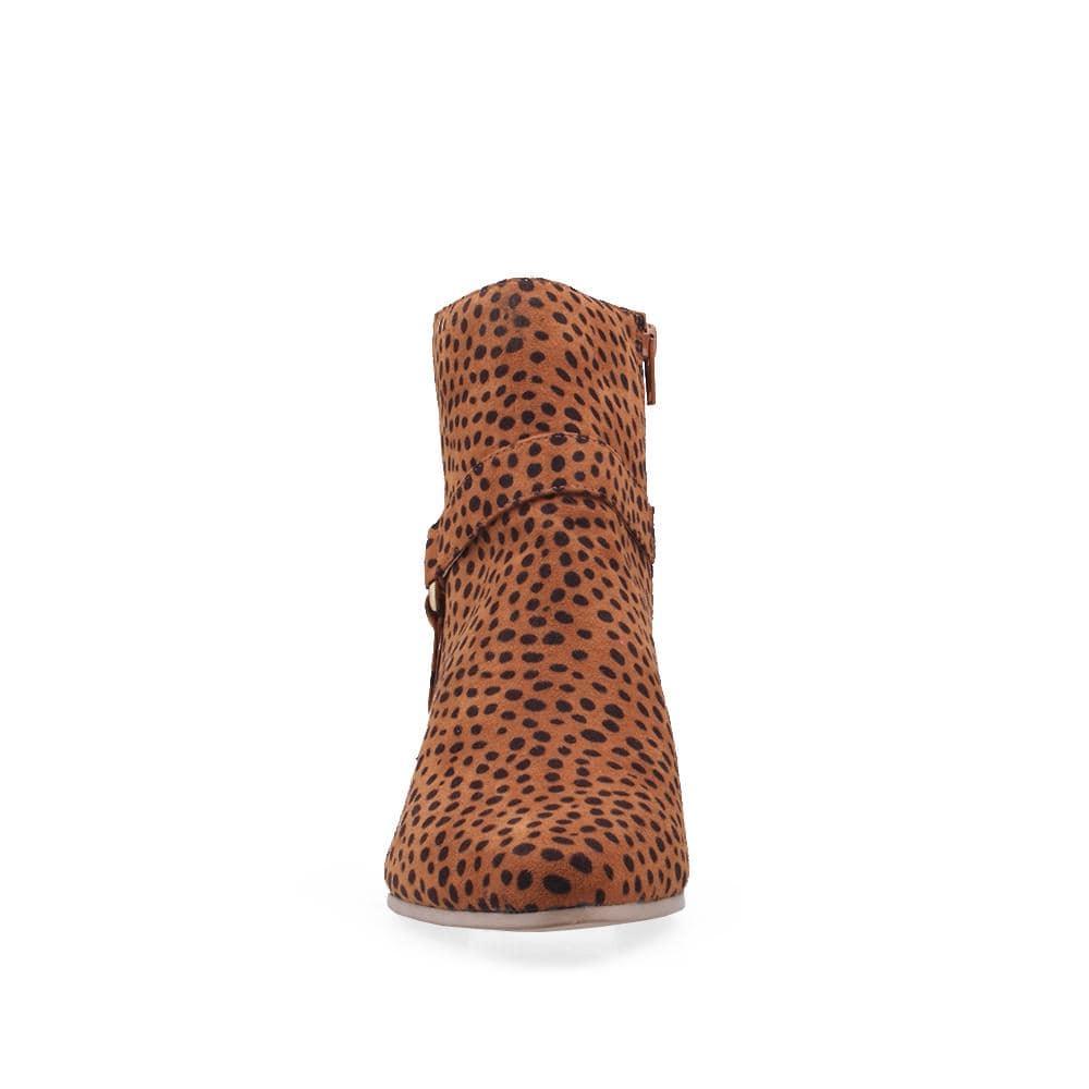 Cheetah upper women's chunky platform booties-front view