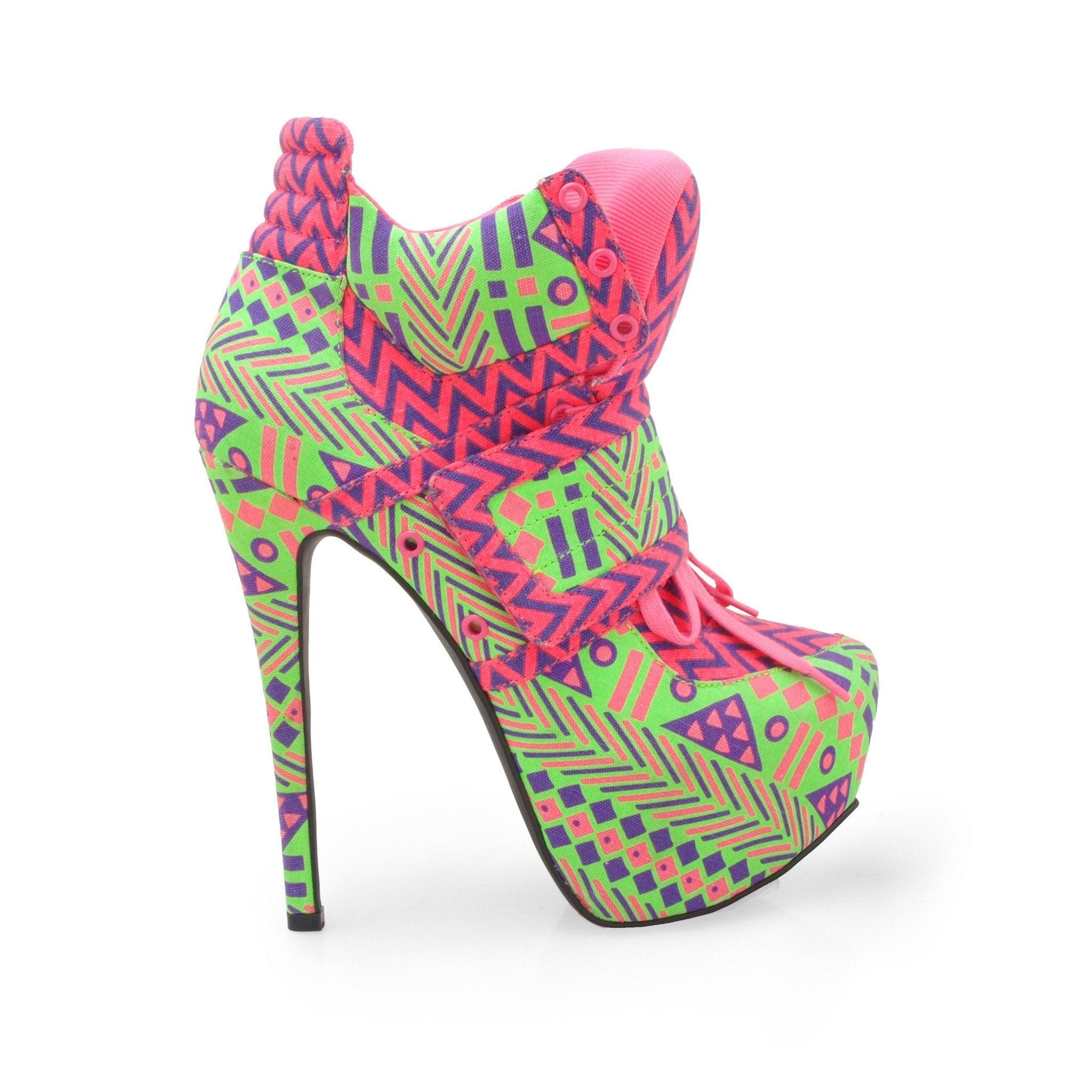 Patent leatherette women's heel in multi-colour