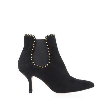 Vegan suede upper women's ankle boots with heel in black-side view