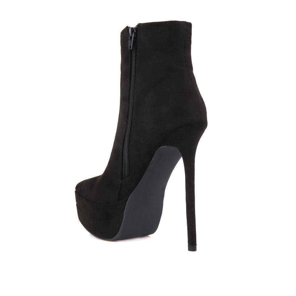 Stiletto women heel in black covered in vegan suede-posterior view