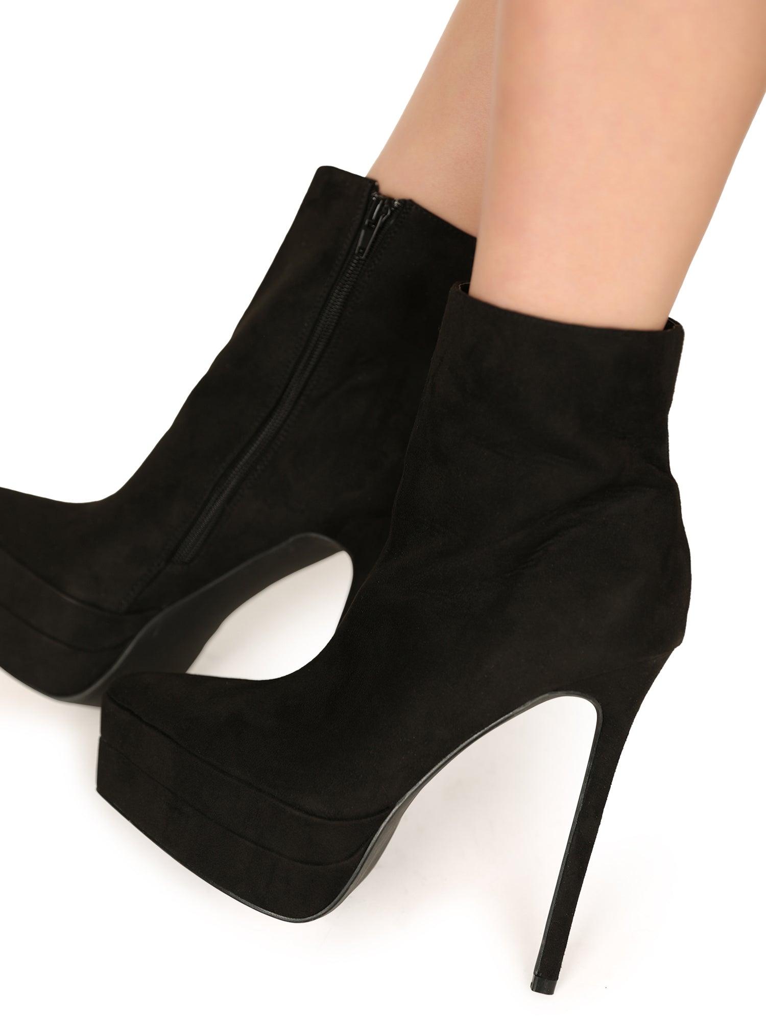 Stiletto women heel in black covered in vegan suede