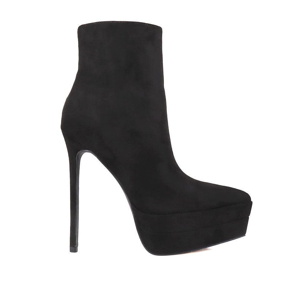 Stiletto women heel in black covered in vegan suede-side view