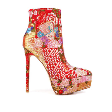 Stiletto women heel with floral motive and vegan suede in red-side view