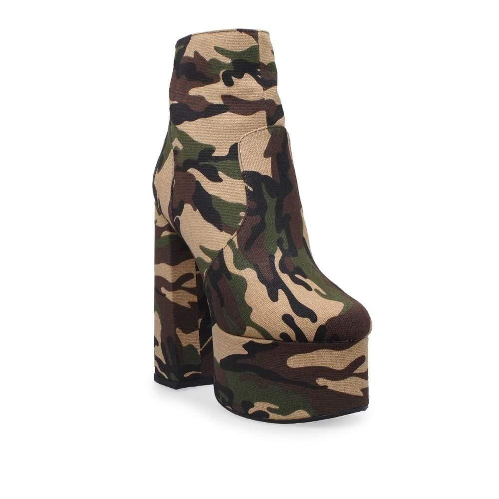 Camouflage chunky platform booties with heel for women-corner view