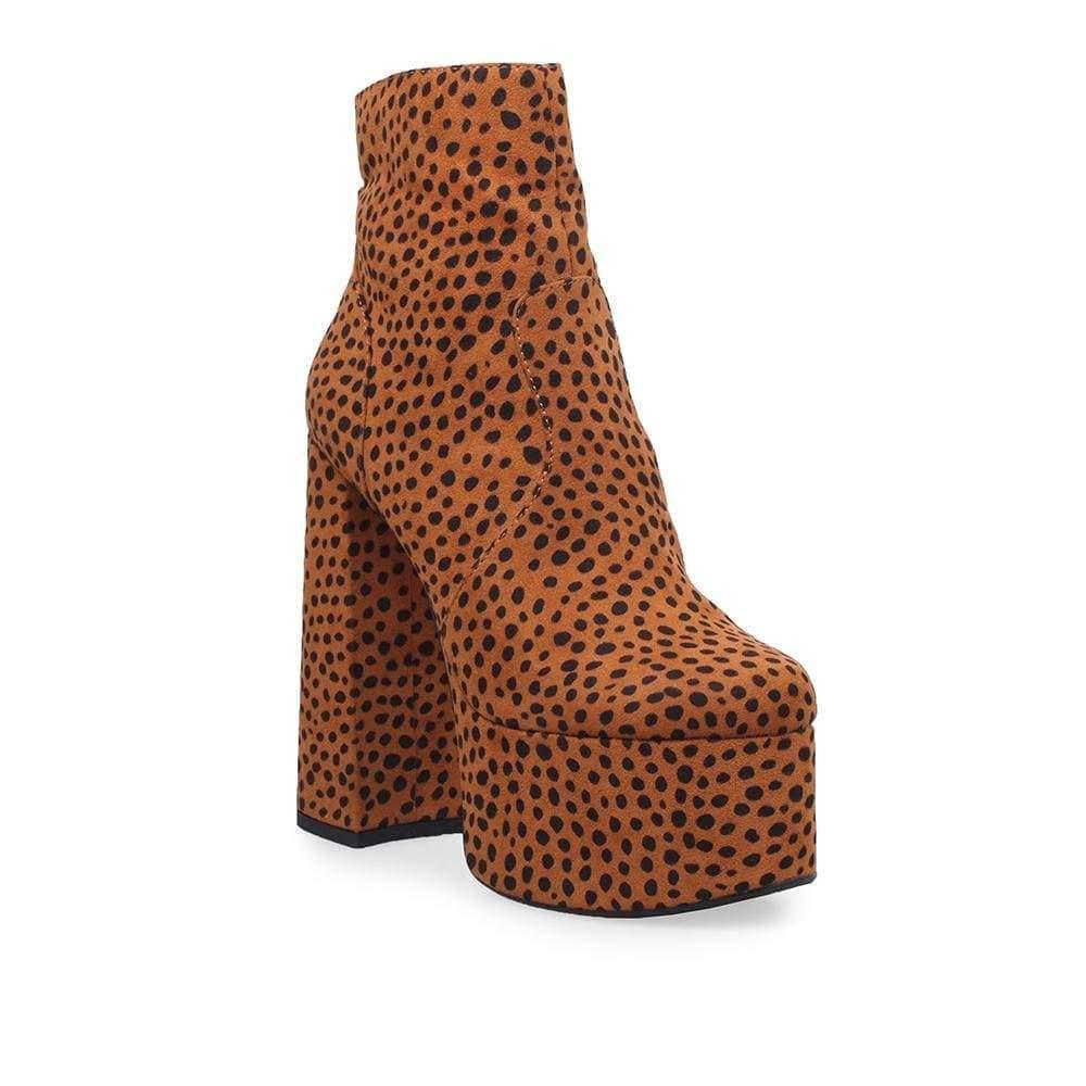 Cheetah chunky platform booties with heel for women-corner view