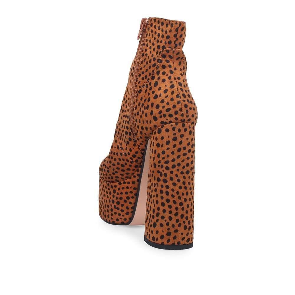 Cheetah chunky platform booties with heel for women-posterior view