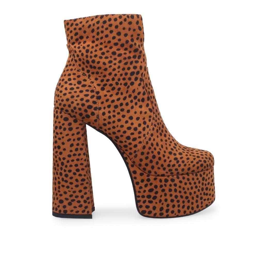 Cheetah chunky platform booties with heel for women-side view