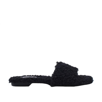 Black colored women's flats with shearling upper-side view