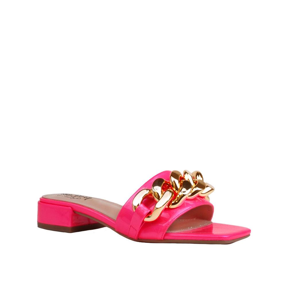 Pink women flats with golden chain upper-corner view