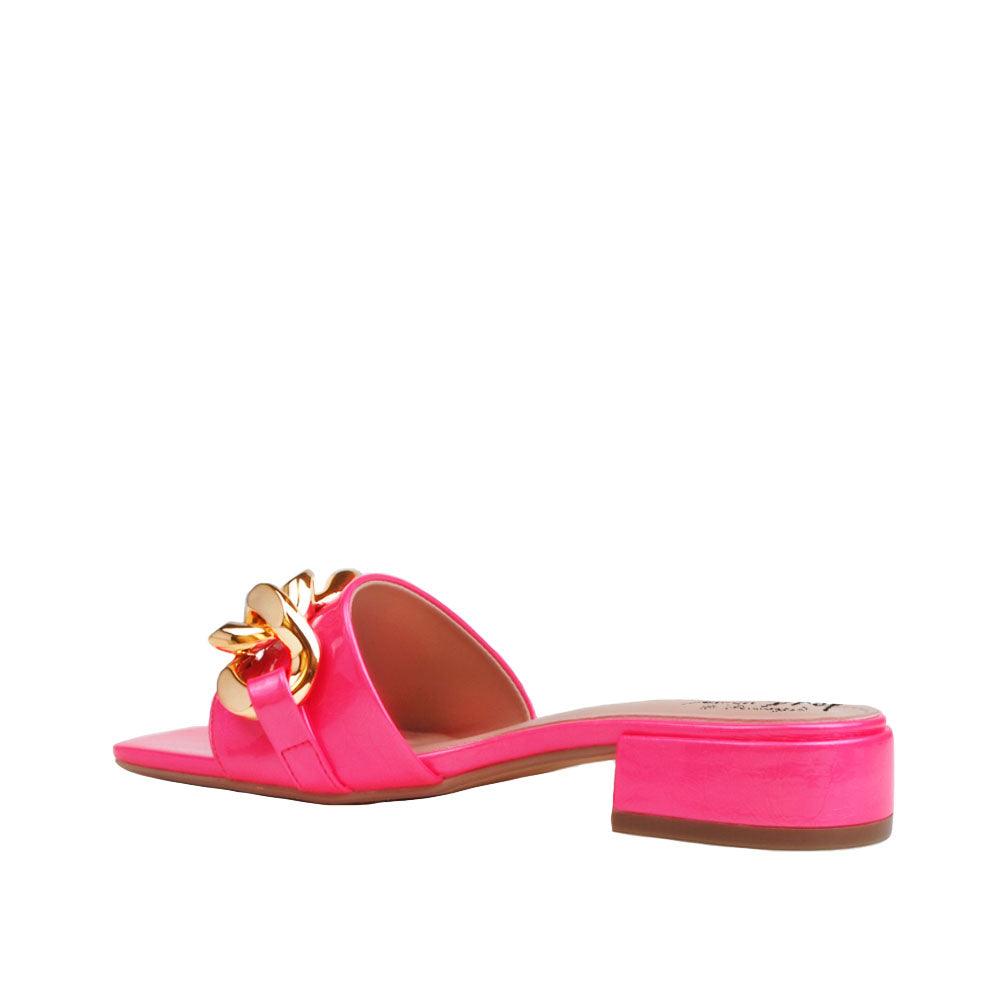 Pink women flats with golden chain upper-posterior view