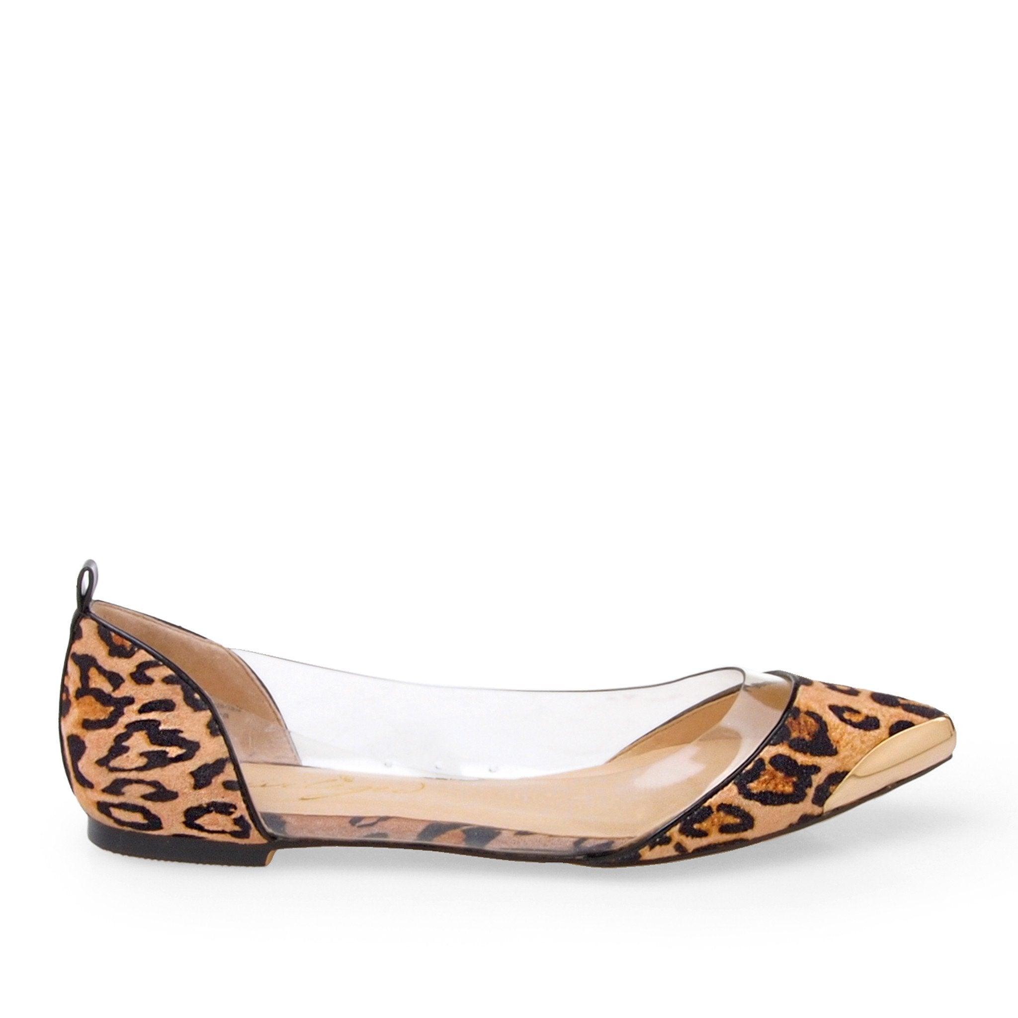 Cheetah printed women pumps with clear vinyl upper