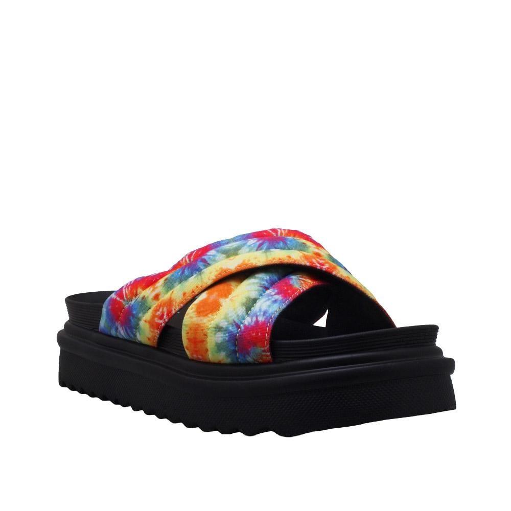 Black women flats with tie-dye upper-corner view