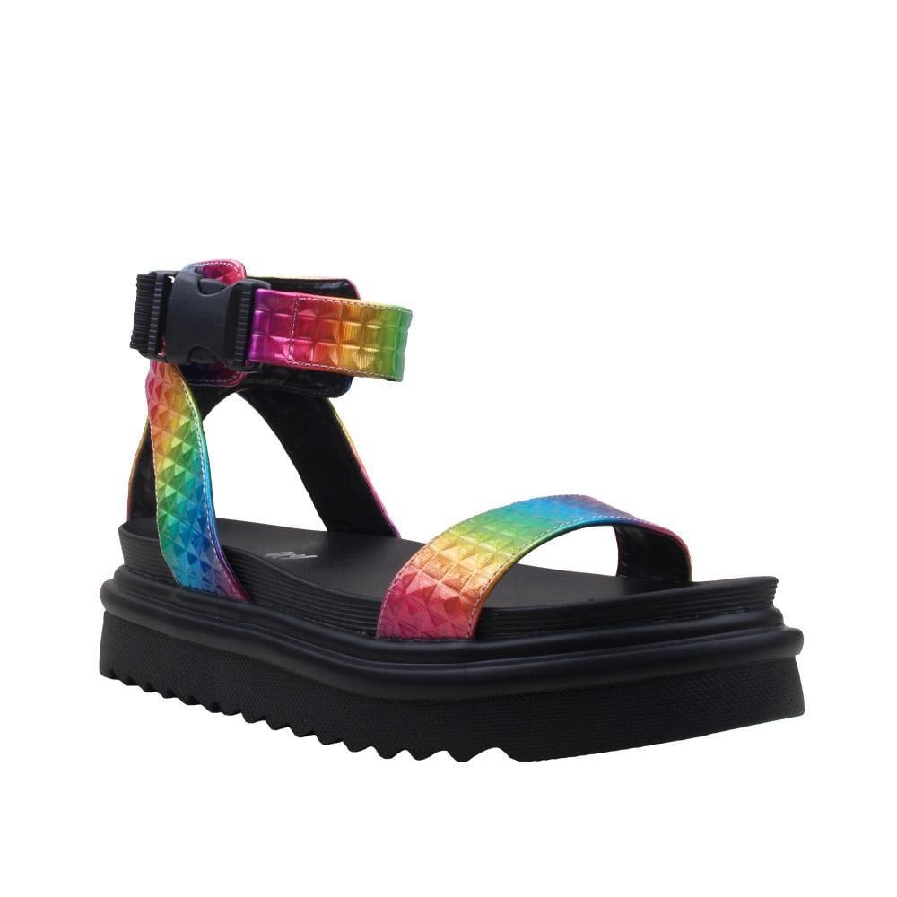 Black women flats with shiny rainbow upper-corner view