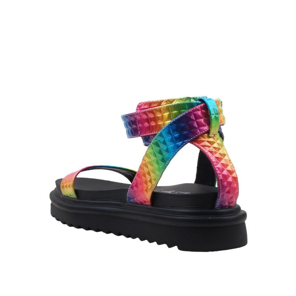 Black women flats with shiny rainbow upper-posterior view