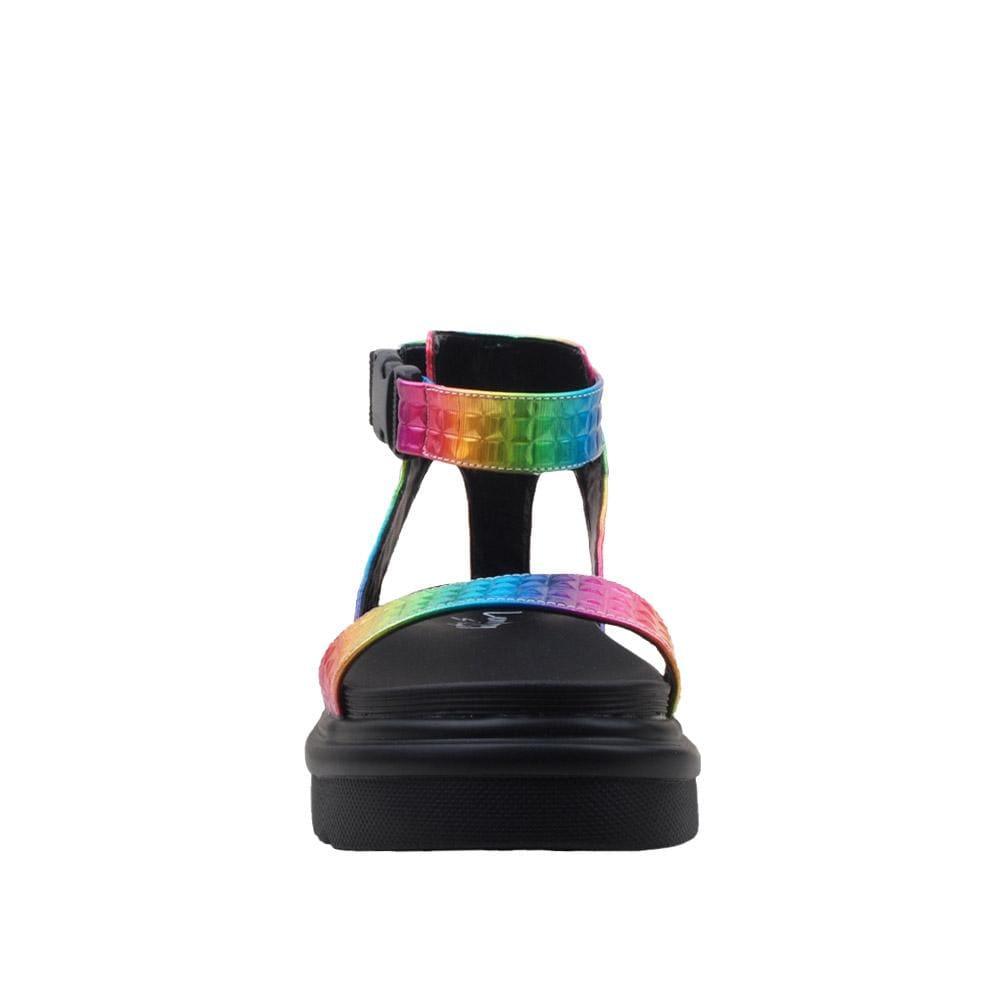 Black women flats with shiny rainbow upper-front view