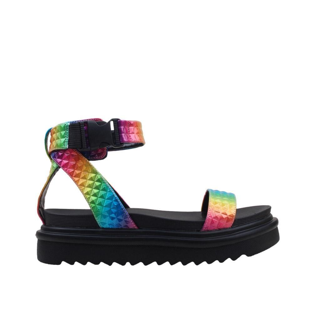 Black women flats with shiny rainbow upper-side view