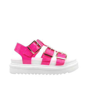 Vegan leather high sole women sandals in pink