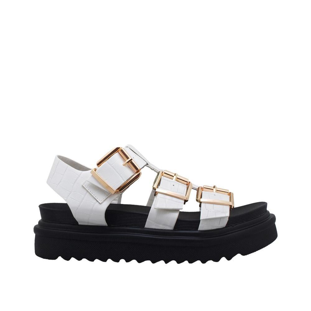 Vegan leather high sole women sandals in white