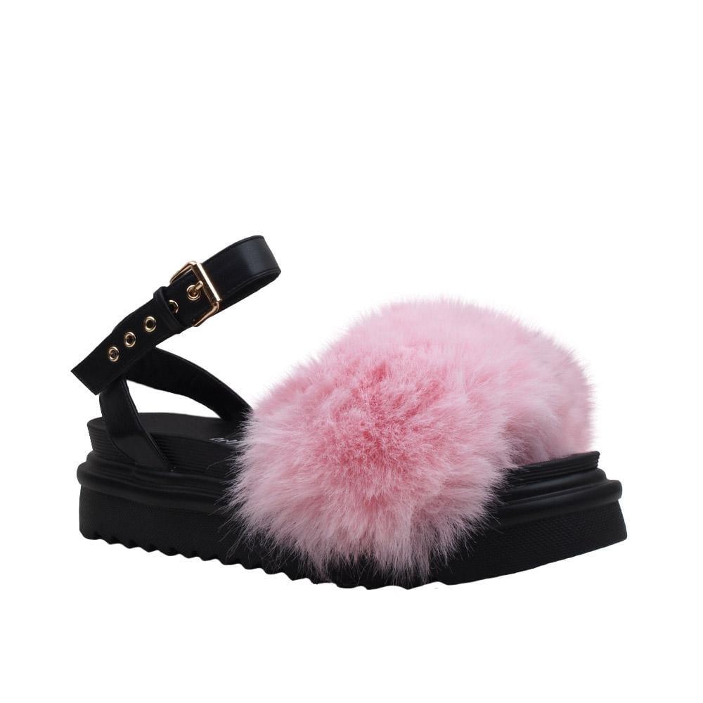 High sole faux fur women slip-ons in pink-corner view