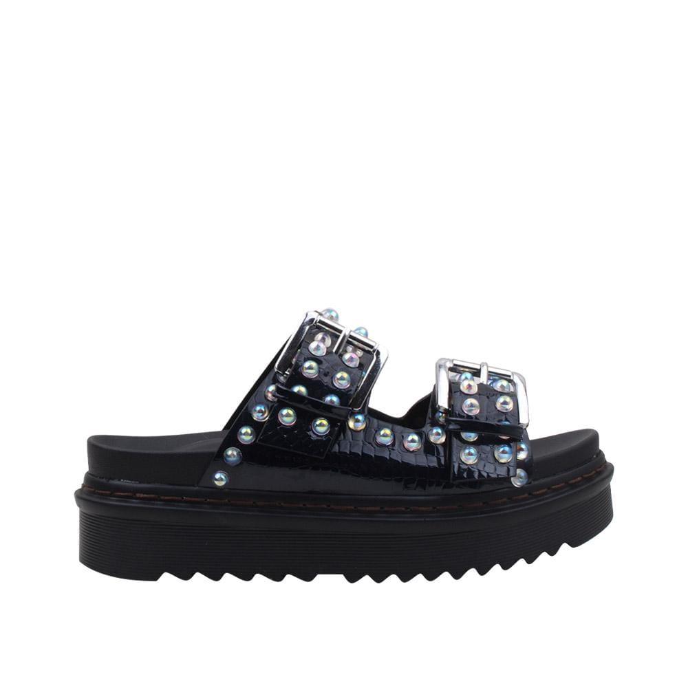 Black flat women shoes with iridescent pearls 