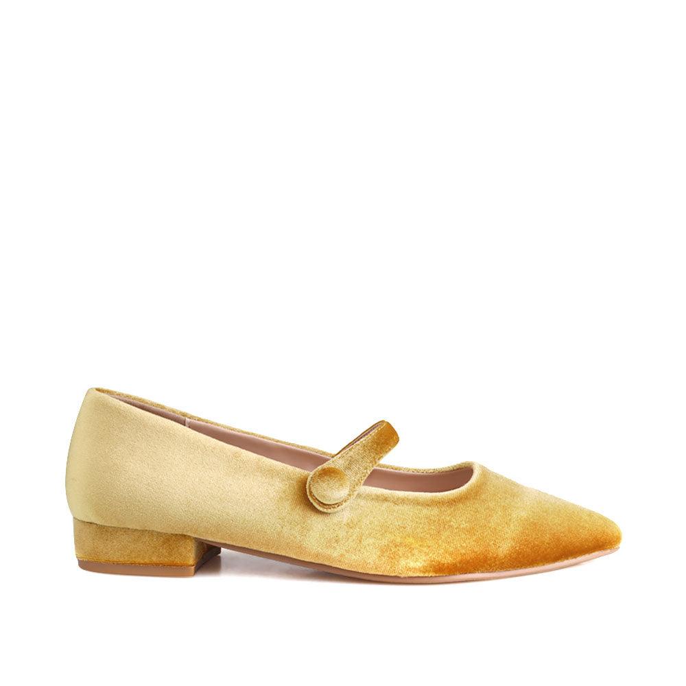 Velvet upper women shoes in mustard