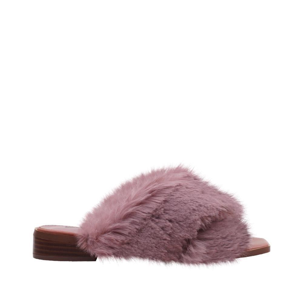 Women slip ons with faux fur accents in mauve