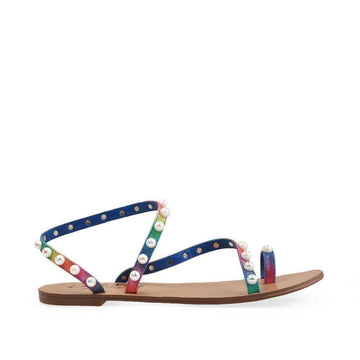 Multi-colored flats with a pearl encrusted strap style