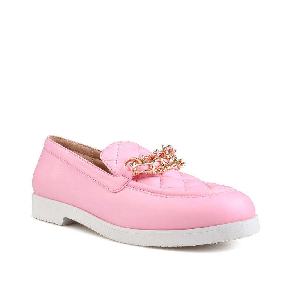 Pink foam cushioned insole with platform women's shoes-corner view