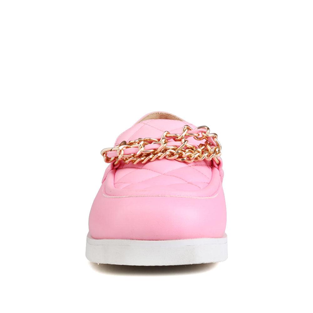 Pink foam cushioned insole with platform women's shoes-front view