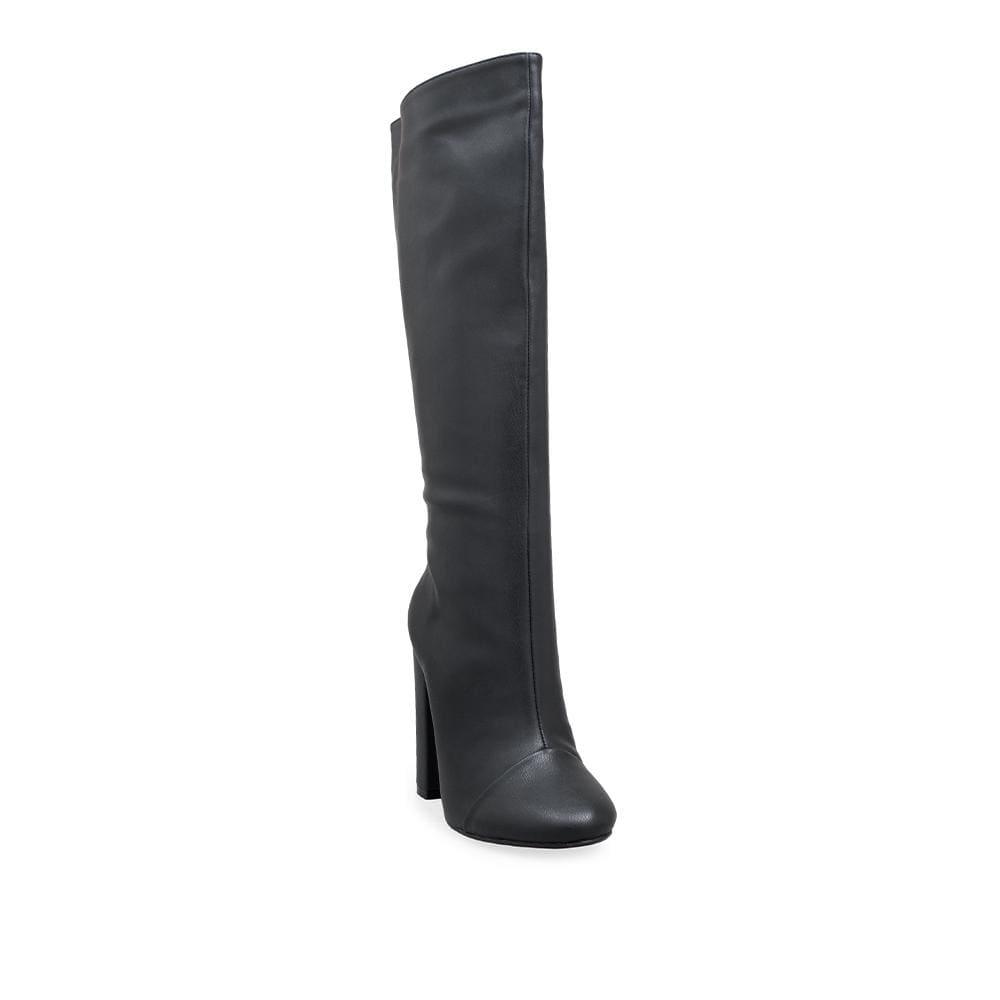 Black vegan leather women boots-corner view