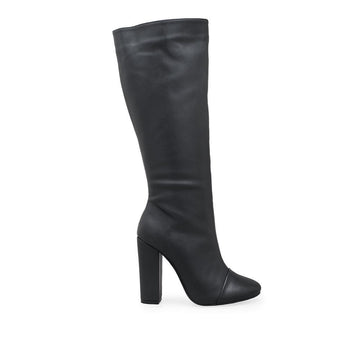 Black vegan leather women boots-side view